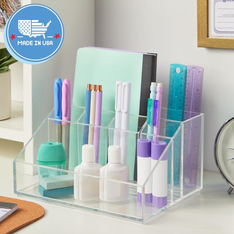 STORi Chloe Clear Plastic Stackable Desk Organizer, Rectangular 6-Compartment Office Supply Holder for Pens, Markers & Notepads, Made in USA - Image 4